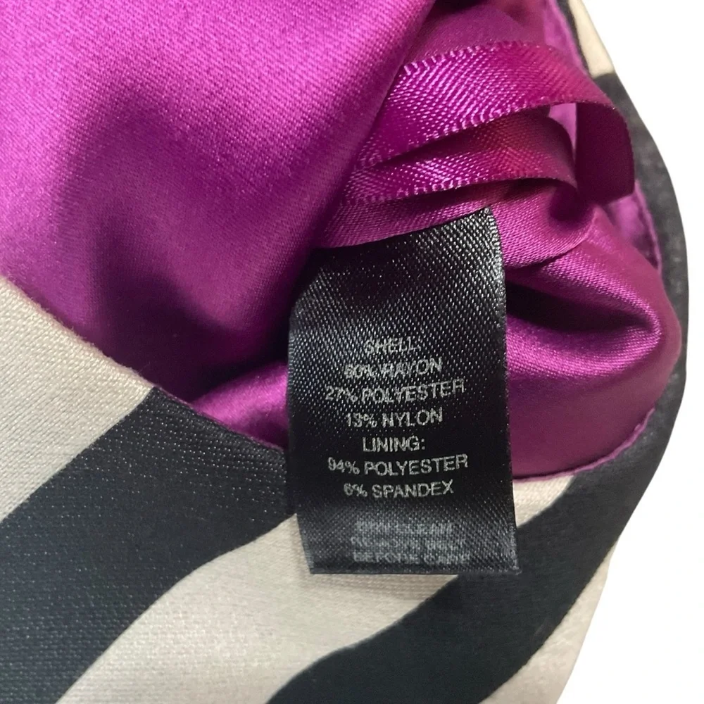 White House Black Market Black White Striped Fit & Flare Dress Purple Belt - Picture 7 of 9